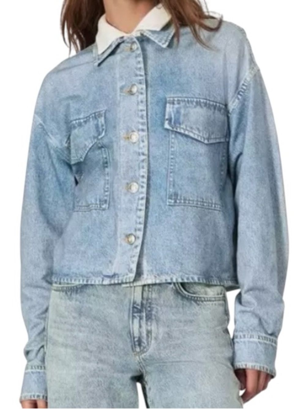 rag & bone Miramar Jaiden Shirt Jacket L Denim Print Terry Oversized